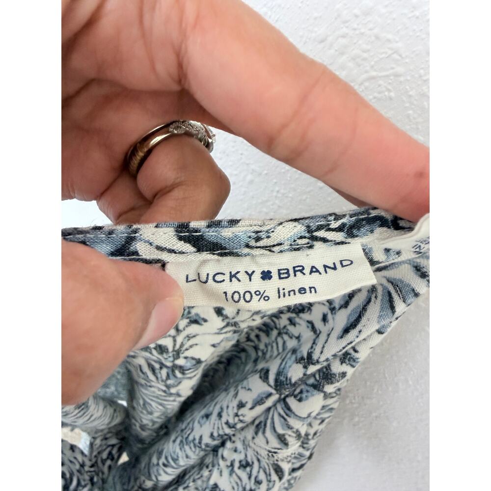Lucky Brand 100% Linen Floral Ruffle Sleeve Shift Dress L - Picture 6 of 7